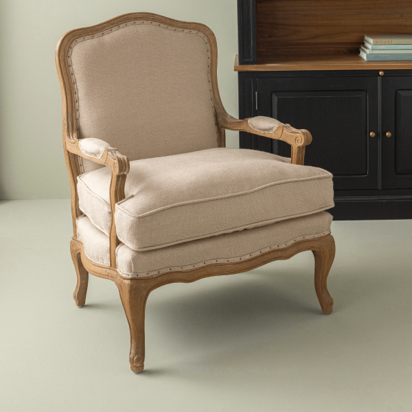 Fauteuil en chêne massif et tissu jute LOUIS XV
